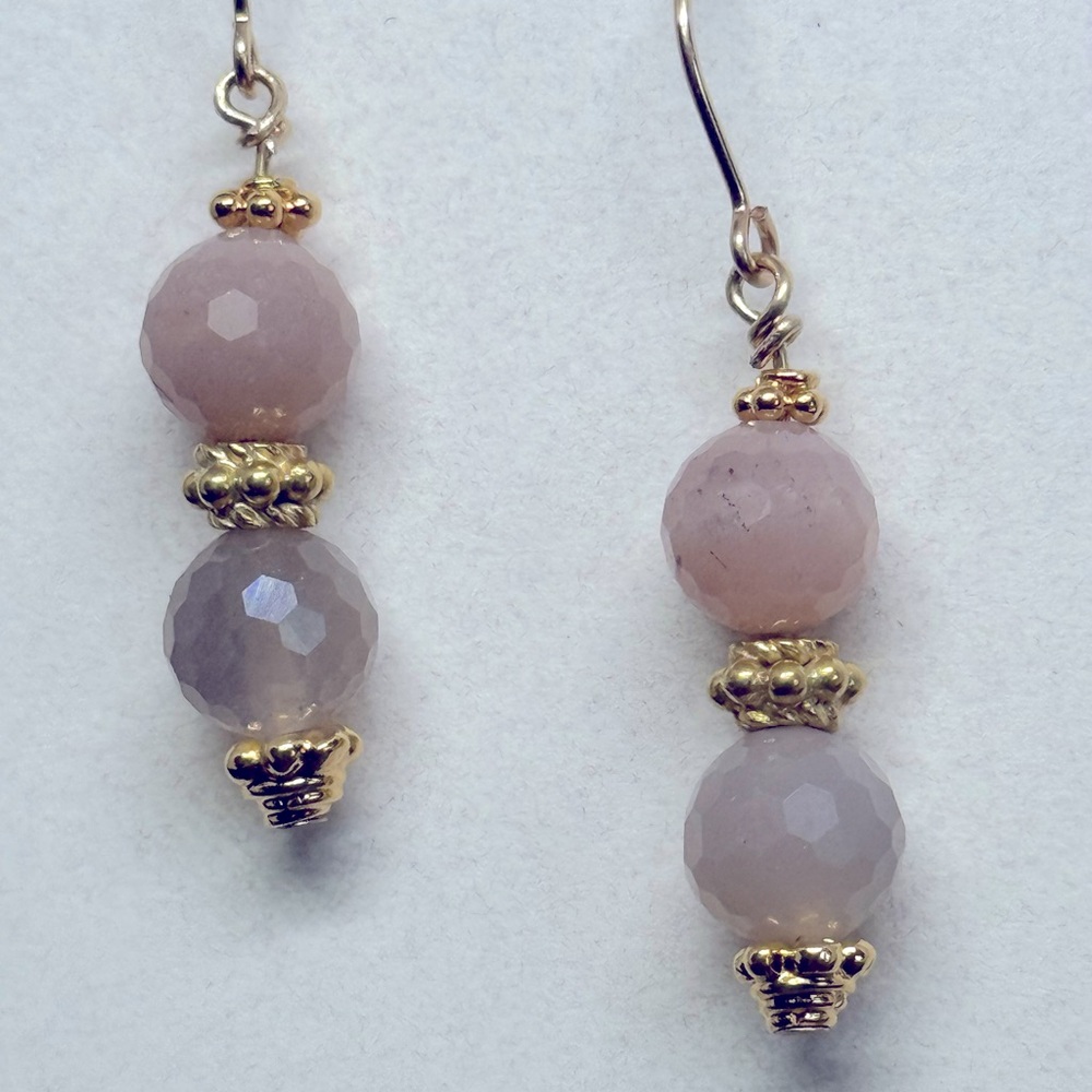 Faceted, Peach and Gray moonstone earrings.